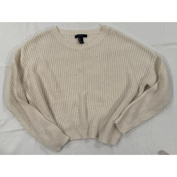 Forever 21 Sweater Womens Small Cream Chunky Knit Cropped Long Sleeve Pullover - Picture 1 of 6